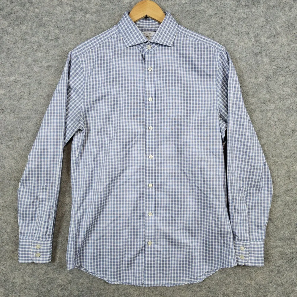 Charles Tyrwhitt Men's Blue & White Checks Size M 15 1/2 - 34 Dress Shirt STAINS